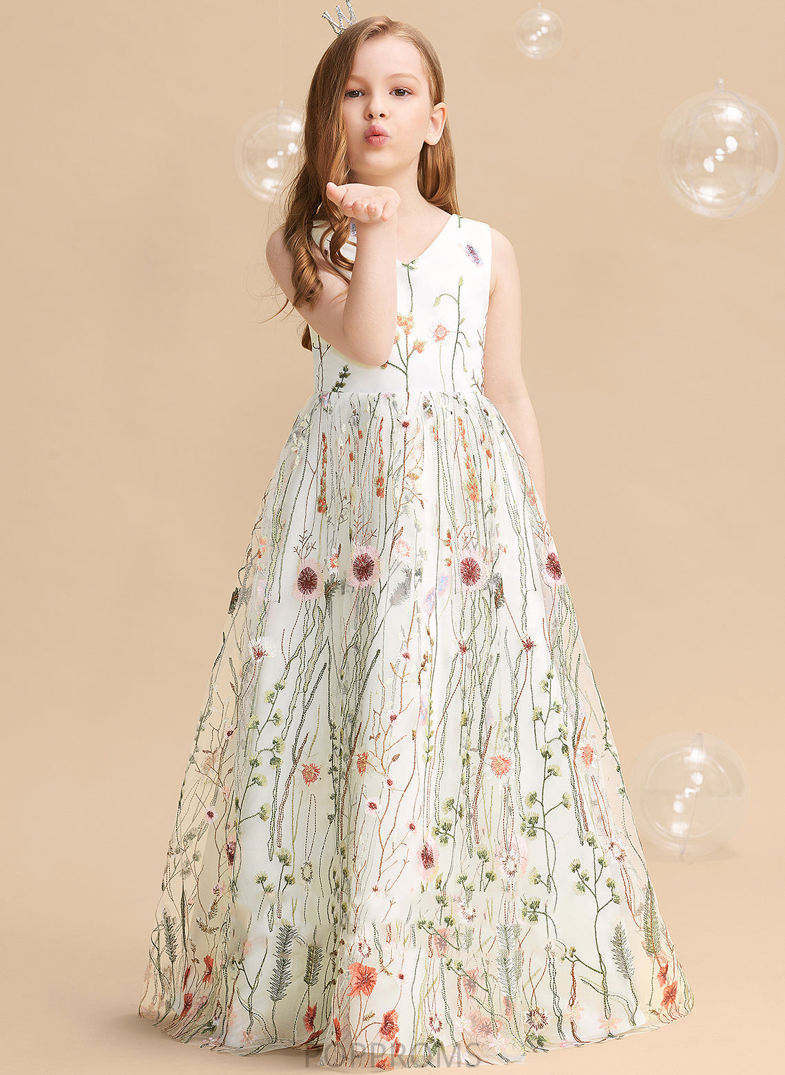 Floor-length With V-neck Flower(s)/Bow(s) - Dress Talia Sleeveless A-Line Flower Flower Girl Dresses Girl Jacquard