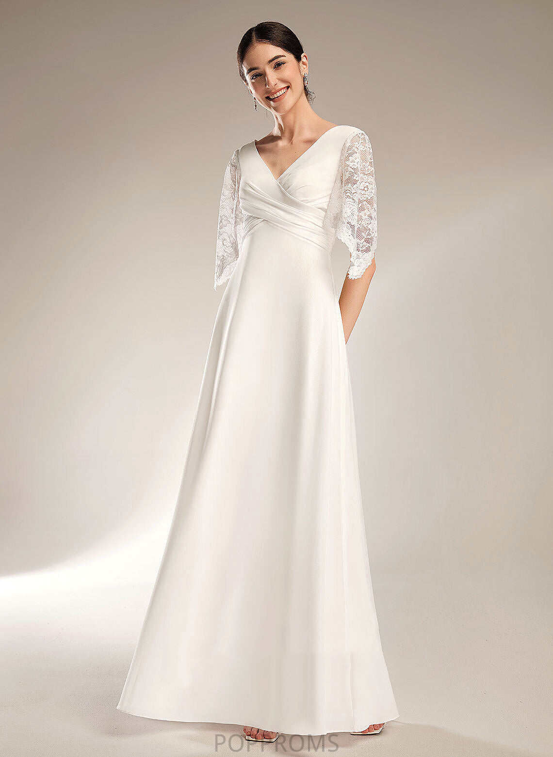 Wedding Dress Floor-Length Piper Wedding Dresses Chiffon Sheath/Column Lace With V-neck