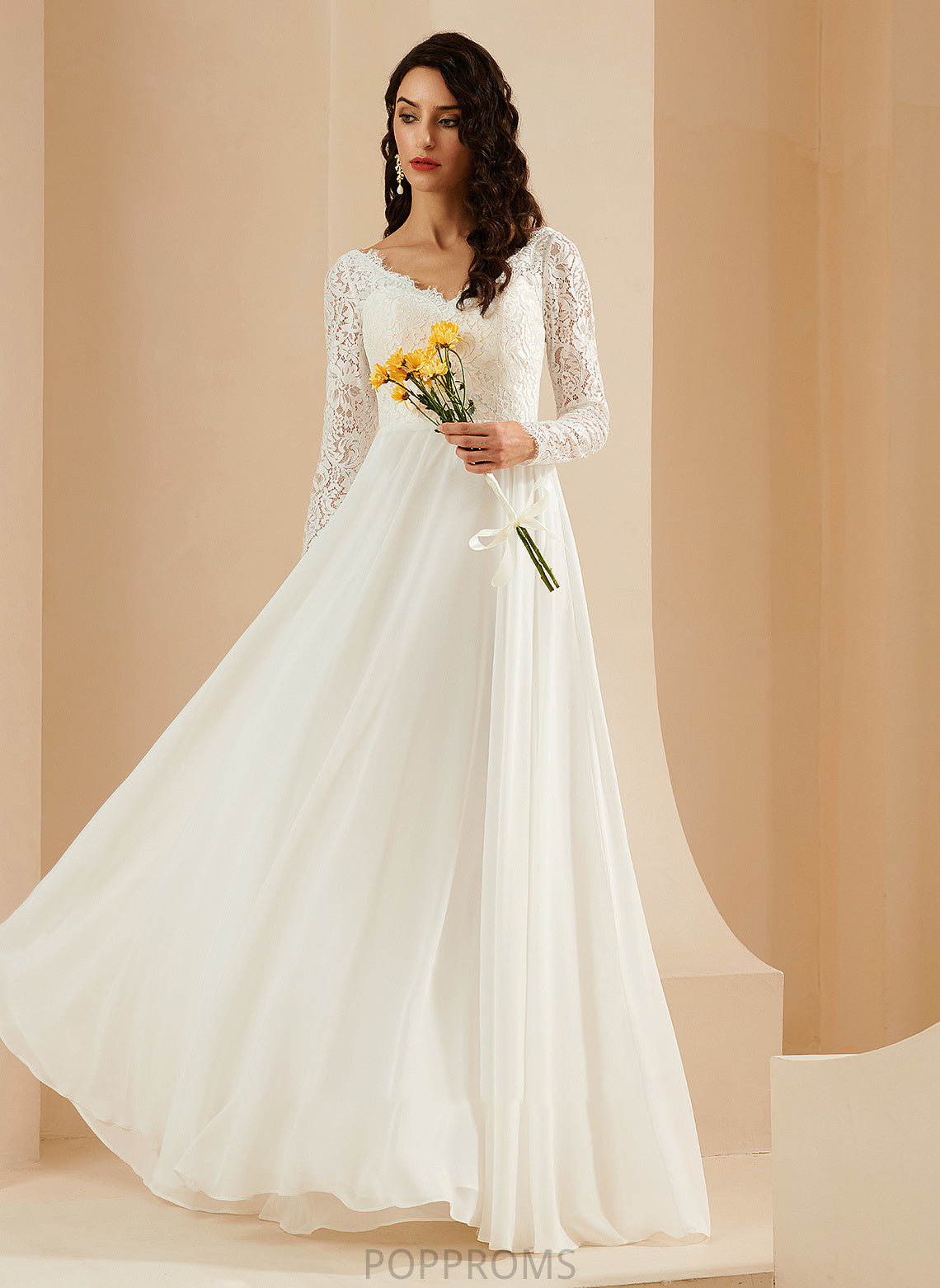 A-Line Lace Wedding Malia Wedding Dresses Sweep V-neck With Train Dress