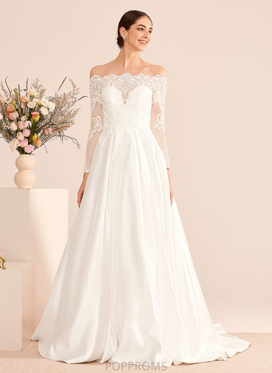 Ball-Gown/Princess Wedding Dresses With Off-the-Shoulder Wedding Court Lace Dress Train Yamilet