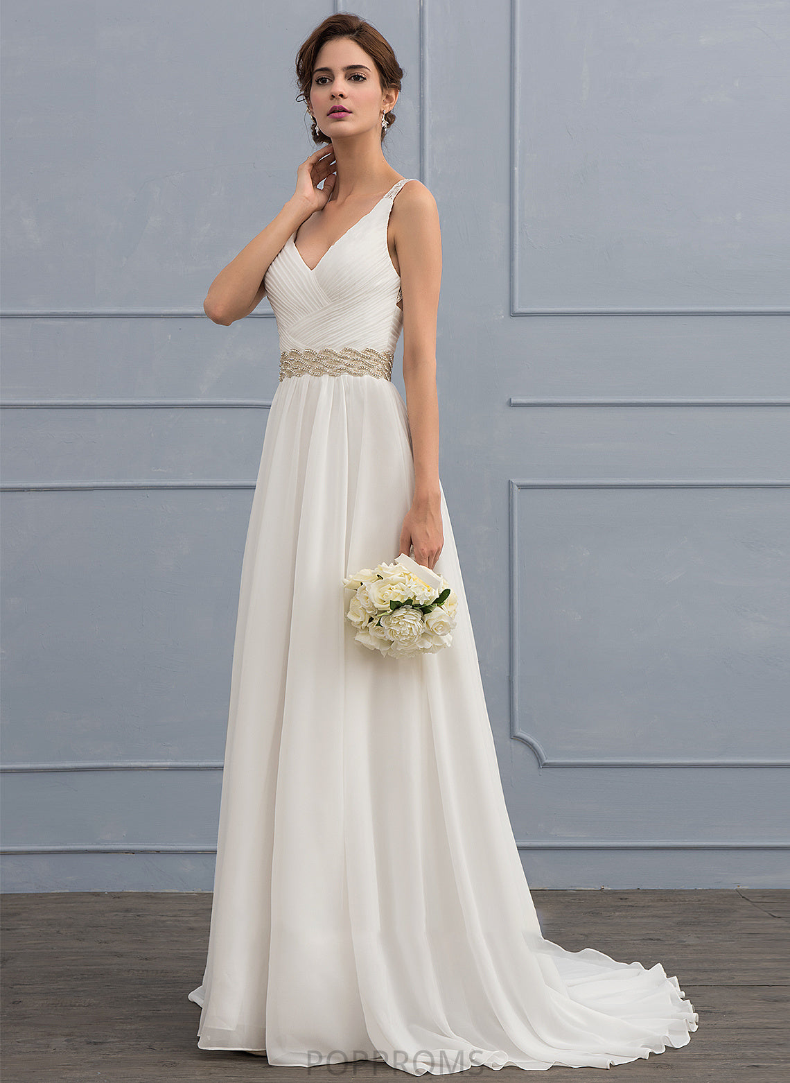 Sequins Lilyana With Lace Ruffle A-Line Chiffon Sweep Wedding Dresses Train Dress Beading Wedding V-neck