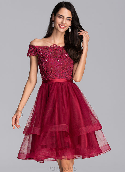 Lace Homecoming Tulle Beading Homecoming Dresses Maisie A-Line Knee-Length With Dress Off-the-Shoulder Sequins