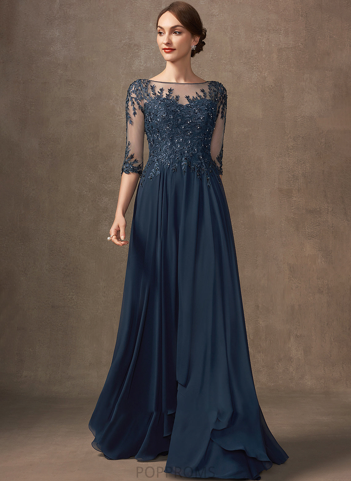 the A-Line Scoop Sequins Floor-Length Dress Lace With Rebekah Beading of Chiffon Bride Neck Mother Mother of the Bride Dresses