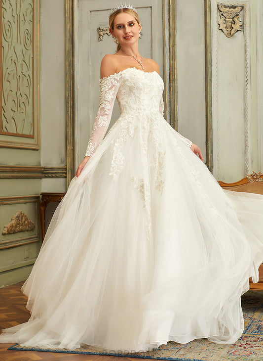 Ball-Gown/Princess Train With Wedding Dresses Lace Lace Tulle Sweep Angelina Wedding Off-the-Shoulder Dress