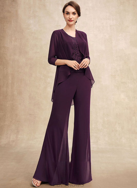 Floor-Length Jumpsuit/Pantsuit Chiffon Mother Dixie the Lace Scoop of Bride Dress Mother of the Bride Dresses Neck