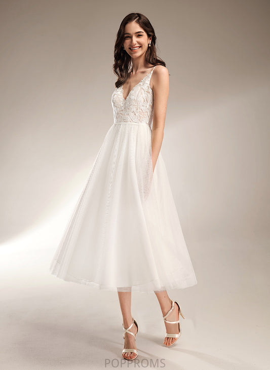 Tea-Length Dress V-neck Emerson Wedding A-Line Lace Wedding Dresses Tulle