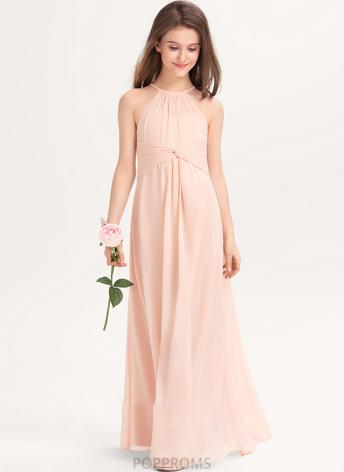 With Janet Floor-Length A-Line Scoop Chiffon Junior Bridesmaid Dresses Neck Ruffle