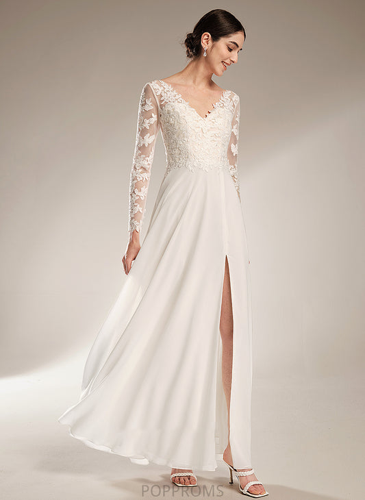 With Front Floor-Length Wedding Dresses V-neck Wedding Split Serenity A-Line Dress