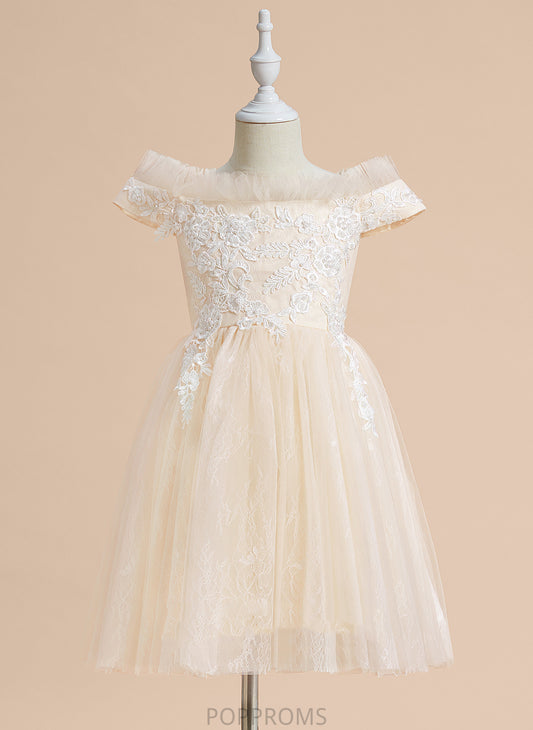 With Tulle - Girl Knee-length Off-the-Shoulder A-Line Flower Girl Dresses Sleeveless Lace Dress Flower Meadow