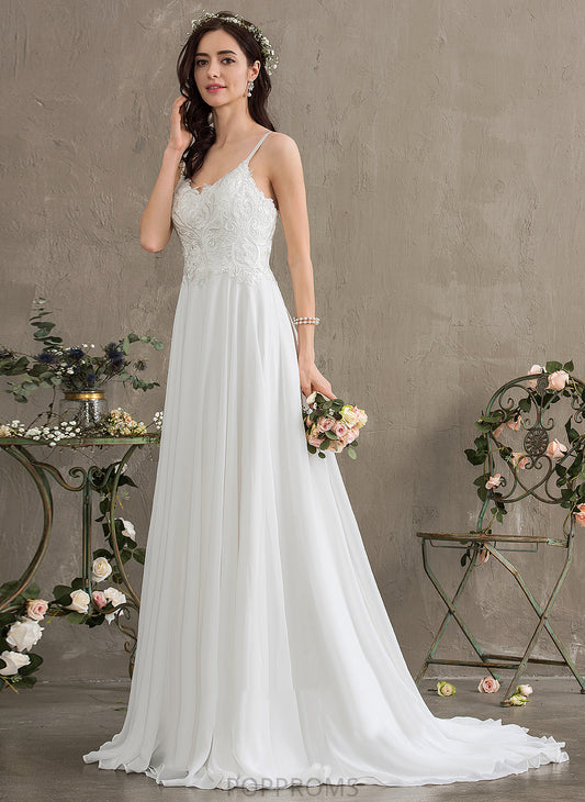 Sweetheart Train Sweep Lace Wedding Dress Wedding Dresses Chiffon Hanna A-Line