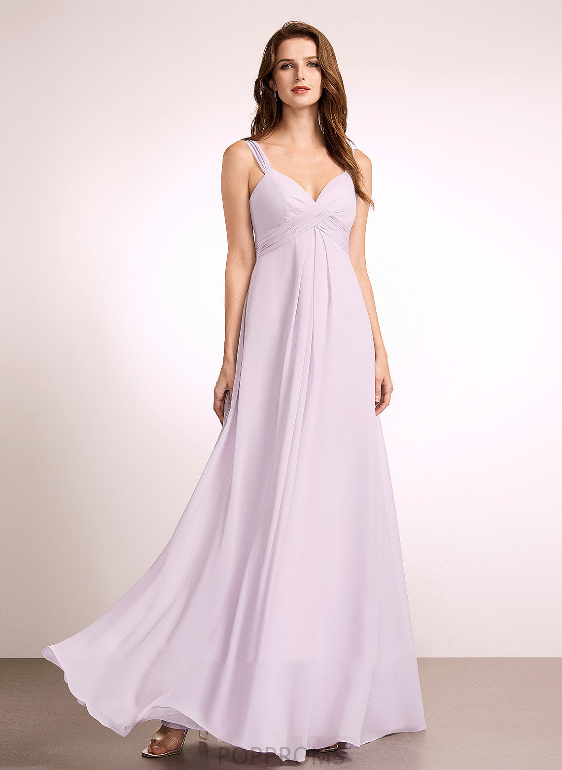 Embellishment Fabric Neckline Floor-Length Ruffle Silhouette A-Line Length V-neck Tabitha V-Neck Floor Length Bridesmaid Dresses