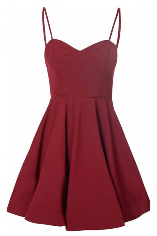 Burgundy A Line Sweetheart Spqghetti Sleeveless Mid Back Short Homecoming Dresses