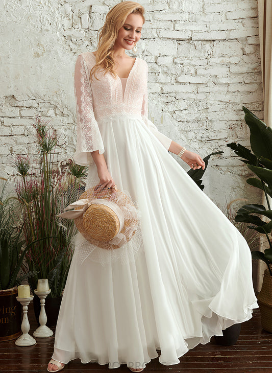 Chiffon Dress Lace Wedding V-neck Wedding Dresses Floor-Length Belinda A-Line