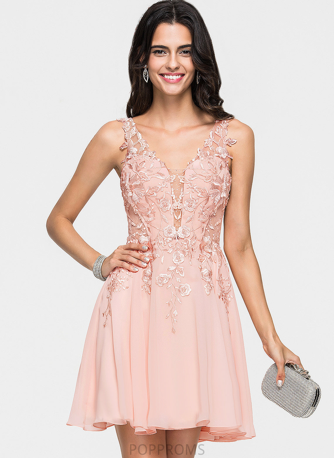 Dress Homecoming With Chiffon Homecoming Dresses A-Line V-neck Mattie Lace Short/Mini Beading