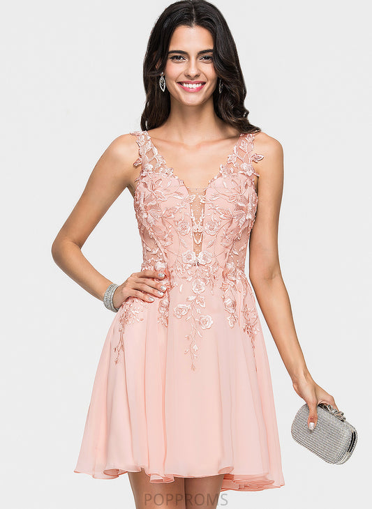 Dress Homecoming With Chiffon Homecoming Dresses A-Line V-neck Mattie Lace Short/Mini Beading