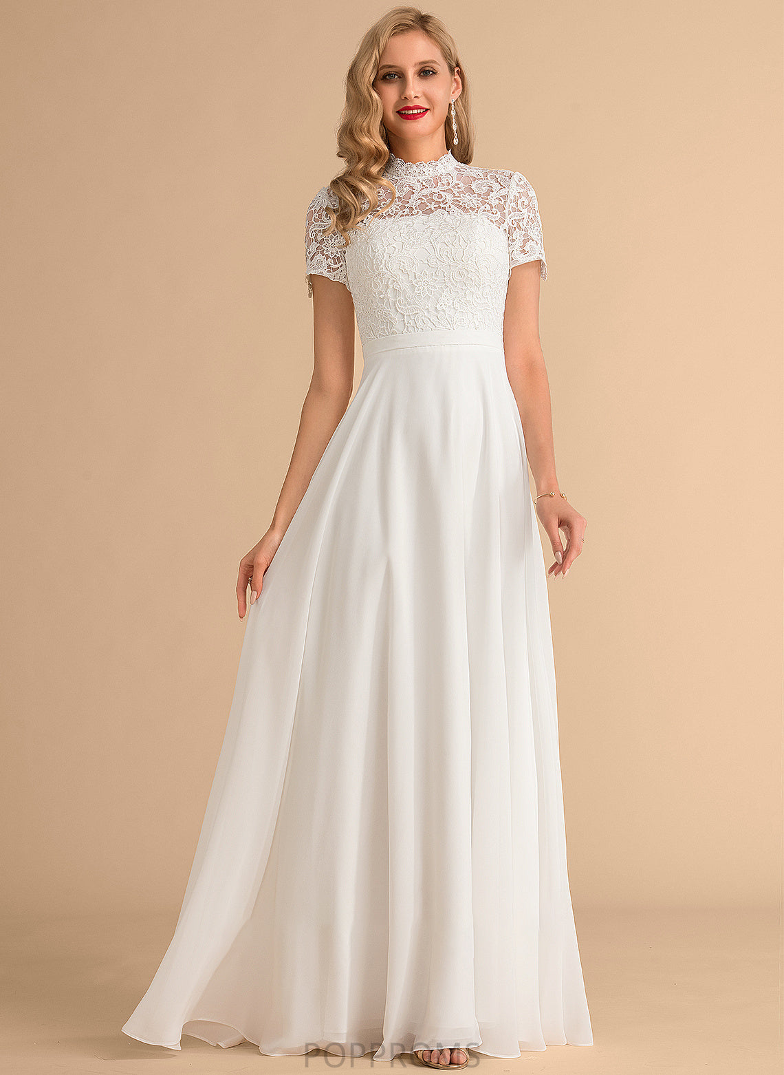 Neck Lace Wedding A-Line Chiffon Dress Setlla Wedding Dresses Floor-Length High