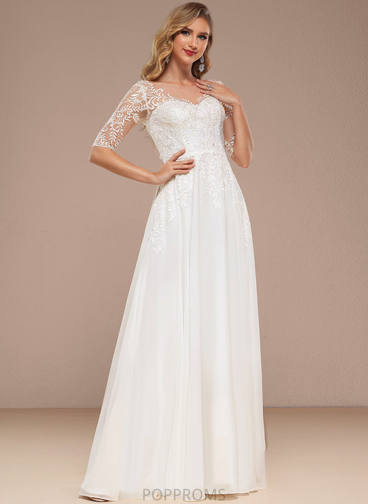 Floor-Length Wedding Dresses Corinne Lace A-Line Wedding V-neck Dress Chiffon