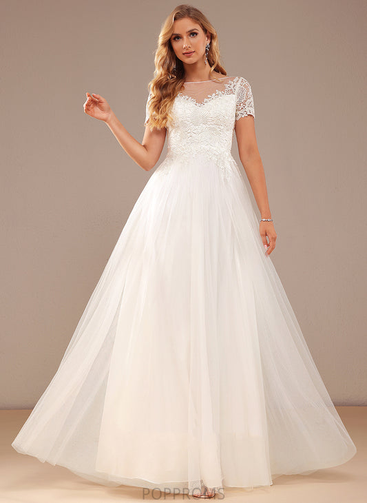 Wedding Lace Floor-Length Wedding Dresses Tulle Scoop Lace Neck Keely With Dress A-Line