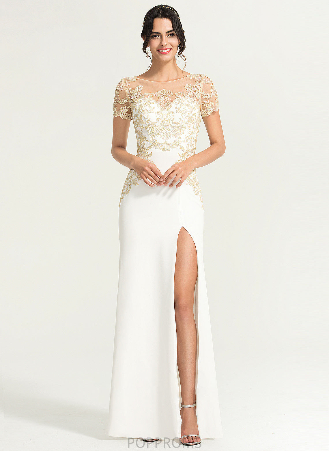 Wedding Dresses Front Sheath/Column Split Dress Wedding Floor-Length Angie Neck Stretch With Crepe Scoop