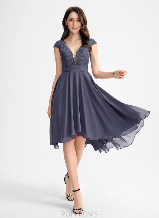 V-neck Cocktail Dresses Nathalie Dress Pleated With Lace A-Line Cocktail Chiffon Asymmetrical