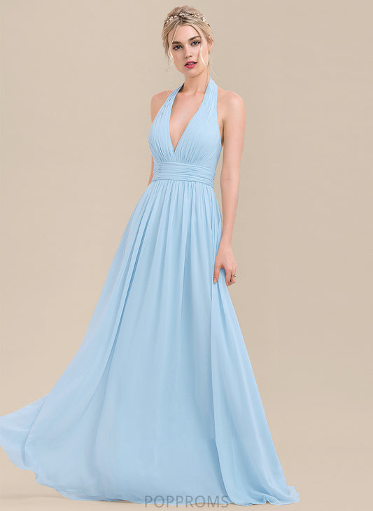 Floor-Length Silhouette A-Line Length Neckline Embellishment Ruffle Halter Fabric Abbey Natural Waist Sheath/Column Bridesmaid Dresses