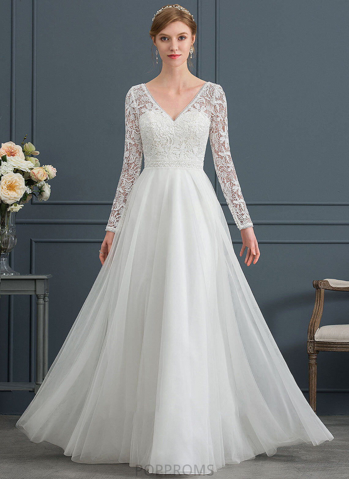 Wedding Wedding Dresses V-neck Tulle Alondra A-Line Dress Floor-Length