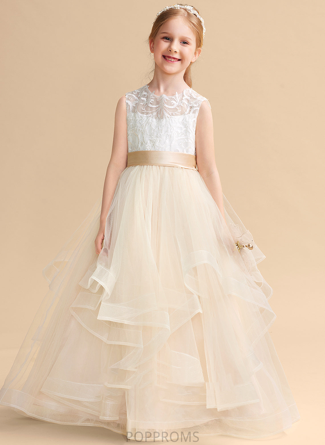 Floor-length Tulle/Lace Flower Girl Dresses Neck - Scoop Flower Ball-Gown/Princess Isabela Sleeveless Dress Girl