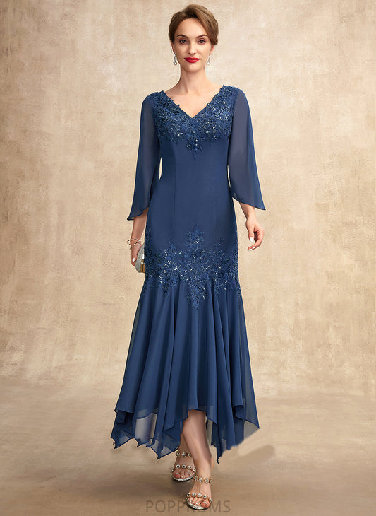 With Dress Bride Chiffon Ankle-Length V-neck Frederica Sequins the Mother of the Bride Dresses Trumpet/Mermaid Appliques of Lace Mother