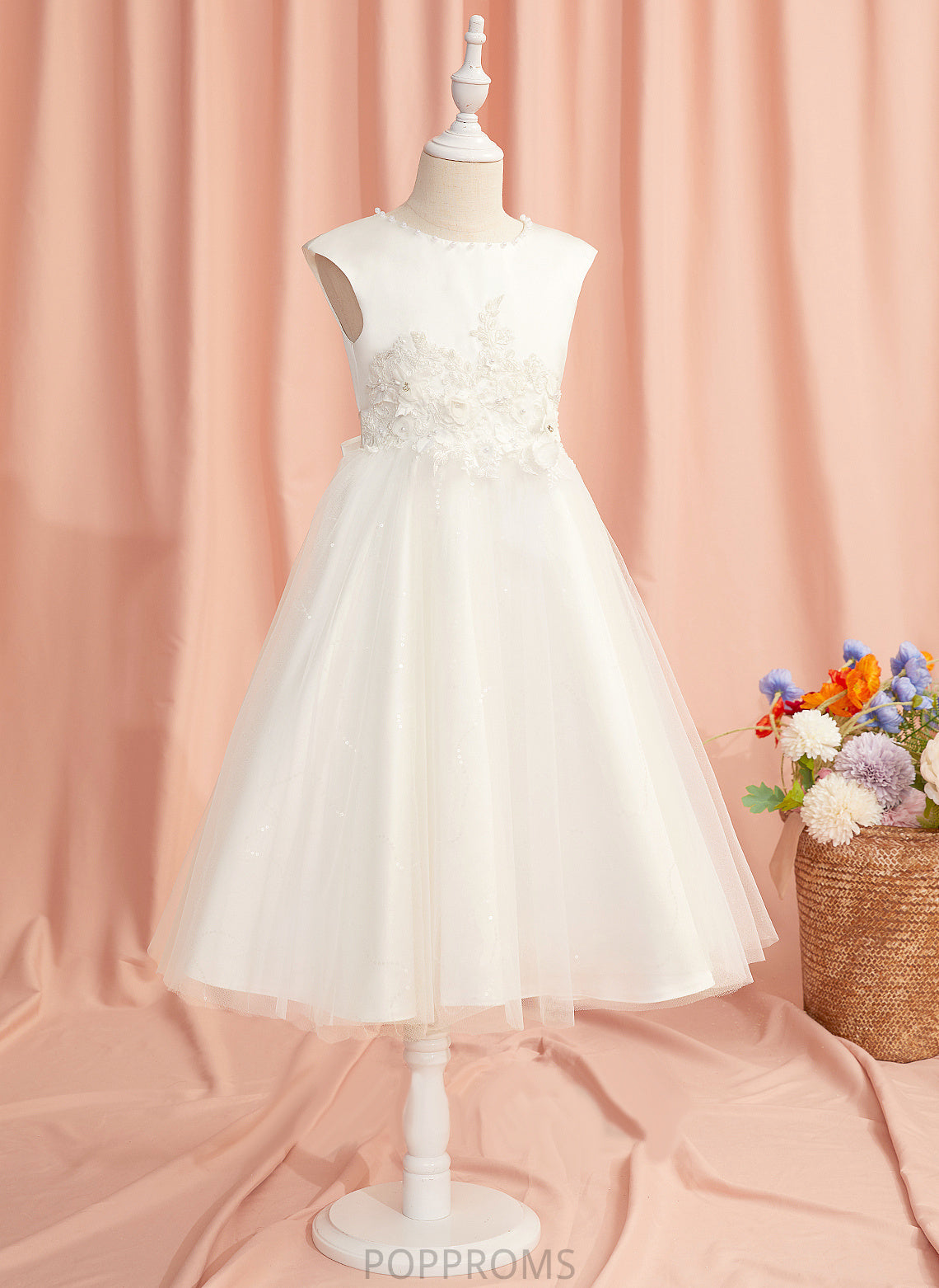 Sleeveless Scoop Flower Girl Dresses Ball-Gown/Princess Lace/Beading/Flower(s) Girl Flower Dress Destinee Neck With Tulle - Tea-length