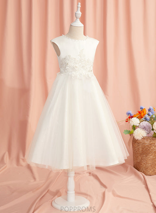 Sleeveless Scoop Flower Girl Dresses Ball-Gown/Princess Lace/Beading/Flower(s) Girl Flower Dress Destinee Neck With Tulle - Tea-length