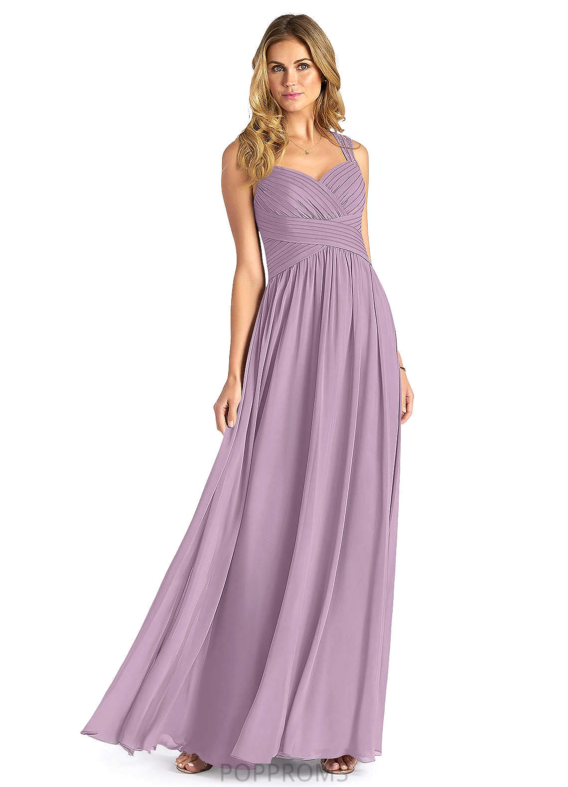 Yvonne Sleeveless Natural Waist A-Line/Princess Floor Length Halter Bridesmaid Dresses