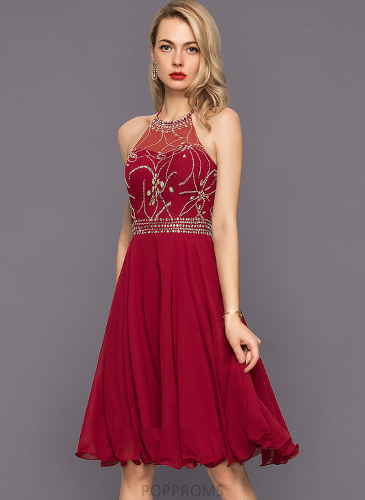 Chiffon Cocktail Beading Halter Cocktail Dresses Sequins Knee-Length Lana With Dress A-Line