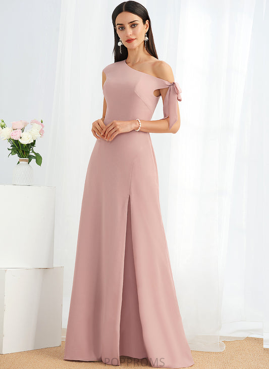 A-Line Length Fabric Embellishment Neckline One-Shoulder Silhouette Bow(s) Floor-Length Alisson Natural Waist V-Neck Bridesmaid Dresses