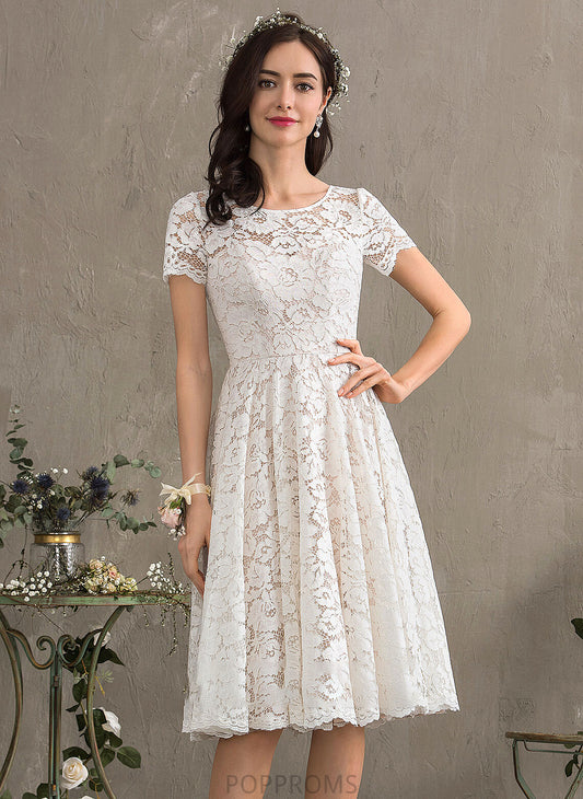 Scoop A-Line Cheyenne Knee-Length Dress Wedding Dresses Lace Wedding Neck