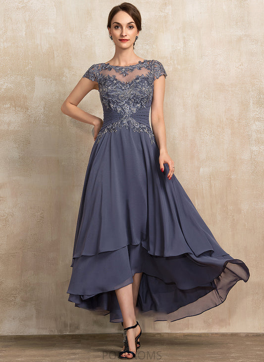 Taniyah A-Line Mother of the Dress Beading Mother of the Bride Dresses With Asymmetrical Bride Chiffon Scoop Neck Lace