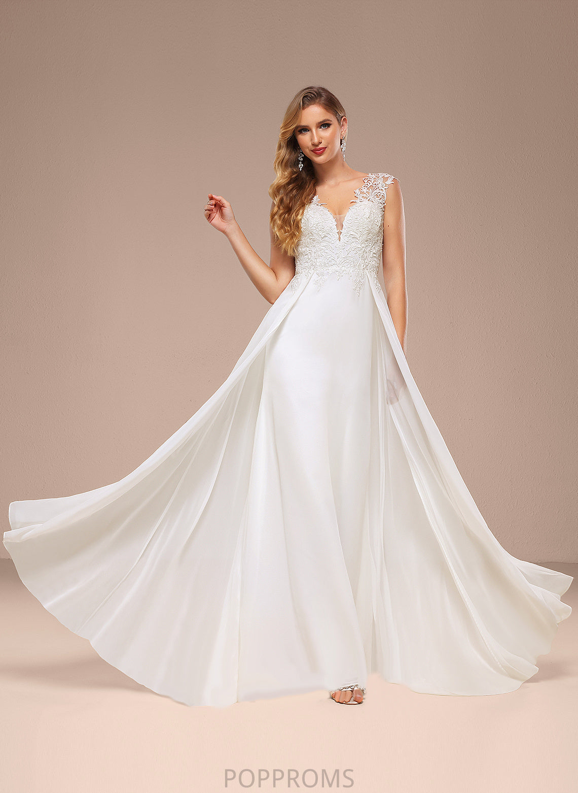 Selina Dress Sweep A-Line Lace V-neck Wedding Train Wedding Dresses Chiffon