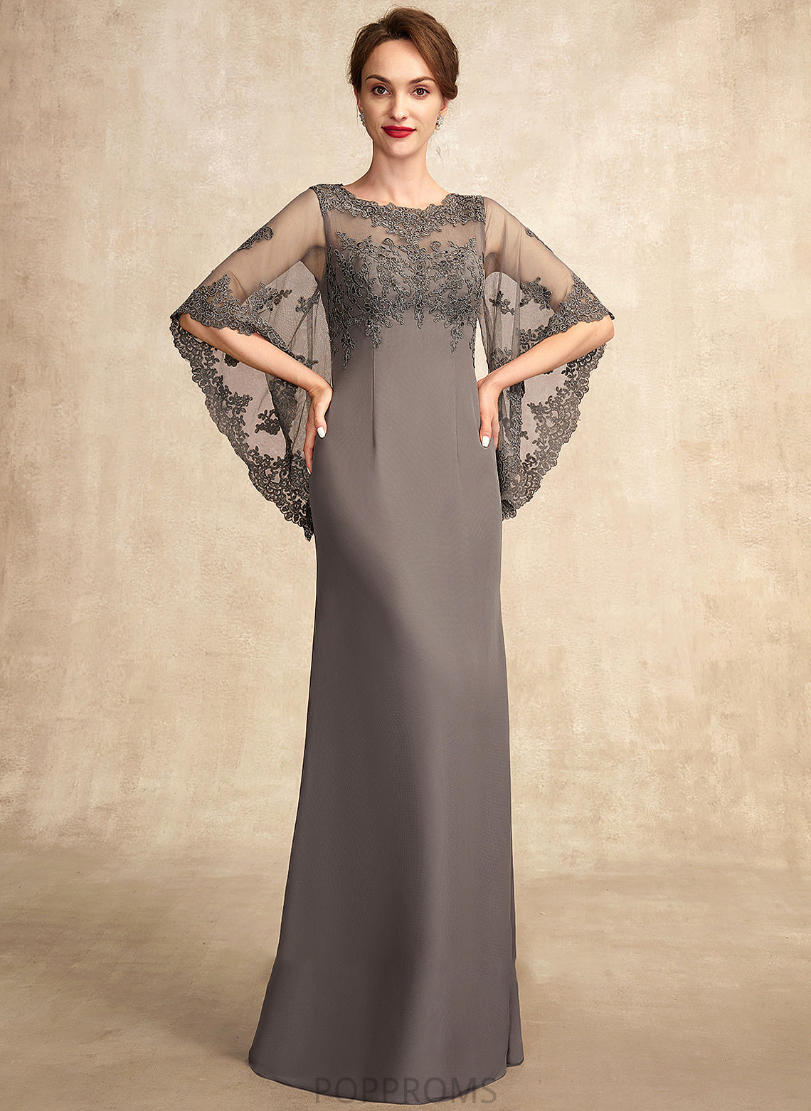 Dress Bride Floor-Length of Neck Mother the Sheath/Column Rhianna Chiffon Lace Scoop Mother of the Bride Dresses