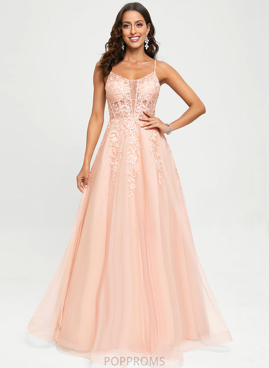 Sequins A-Line Floor-Length Scoop With Mildred Lace Prom Dresses Tulle