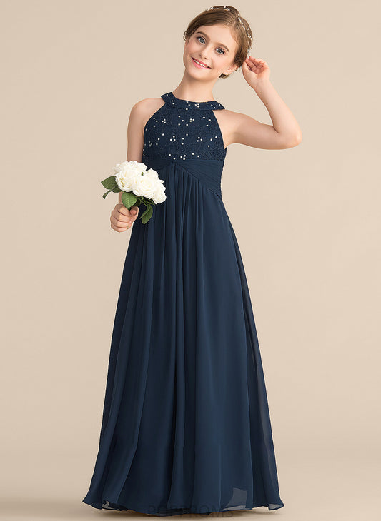 With Lace Beading Scoop Neck A-Line Junior Bridesmaid Dresses Chiffon Floor-Length Skylar Ruffle