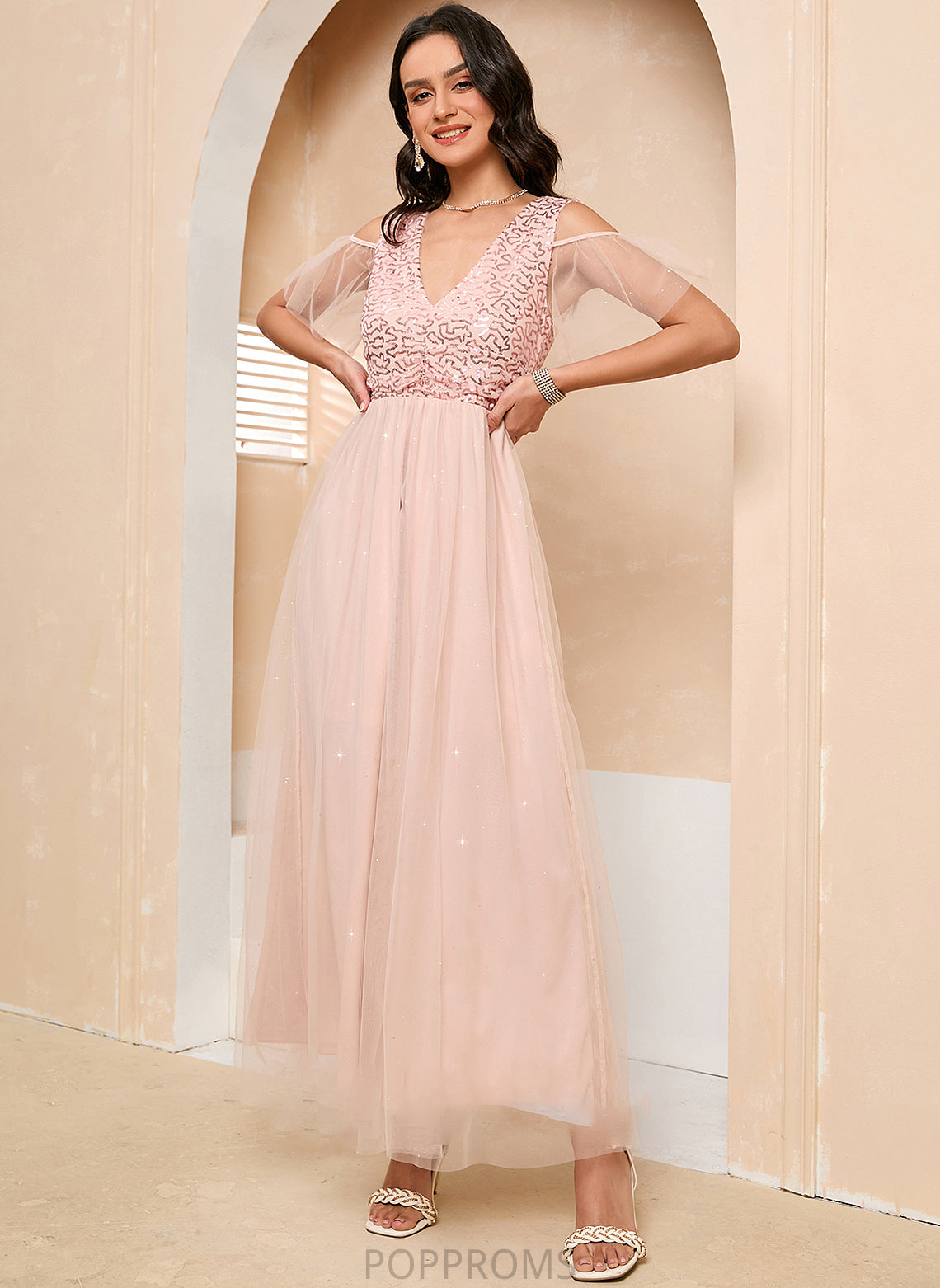 Tulle Neckline Length Silhouette A-Line V-neck Straps Ankle-Length Fabric Lesley Knee Length A-Line/Princess Bridesmaid Dresses