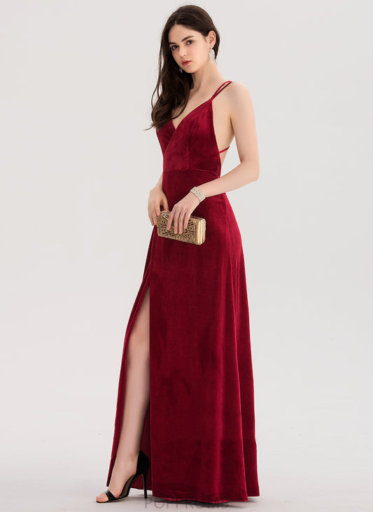 V-neck Prom Dresses A-Line Velvet Zion Floor-Length