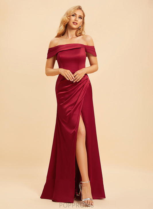 Off-the-Shoulder Embellishment A-Line Fabric Length Neckline Floor-Length Silhouette SplitFront Livia A-Line/Princess Natural Waist Bridesmaid Dresses