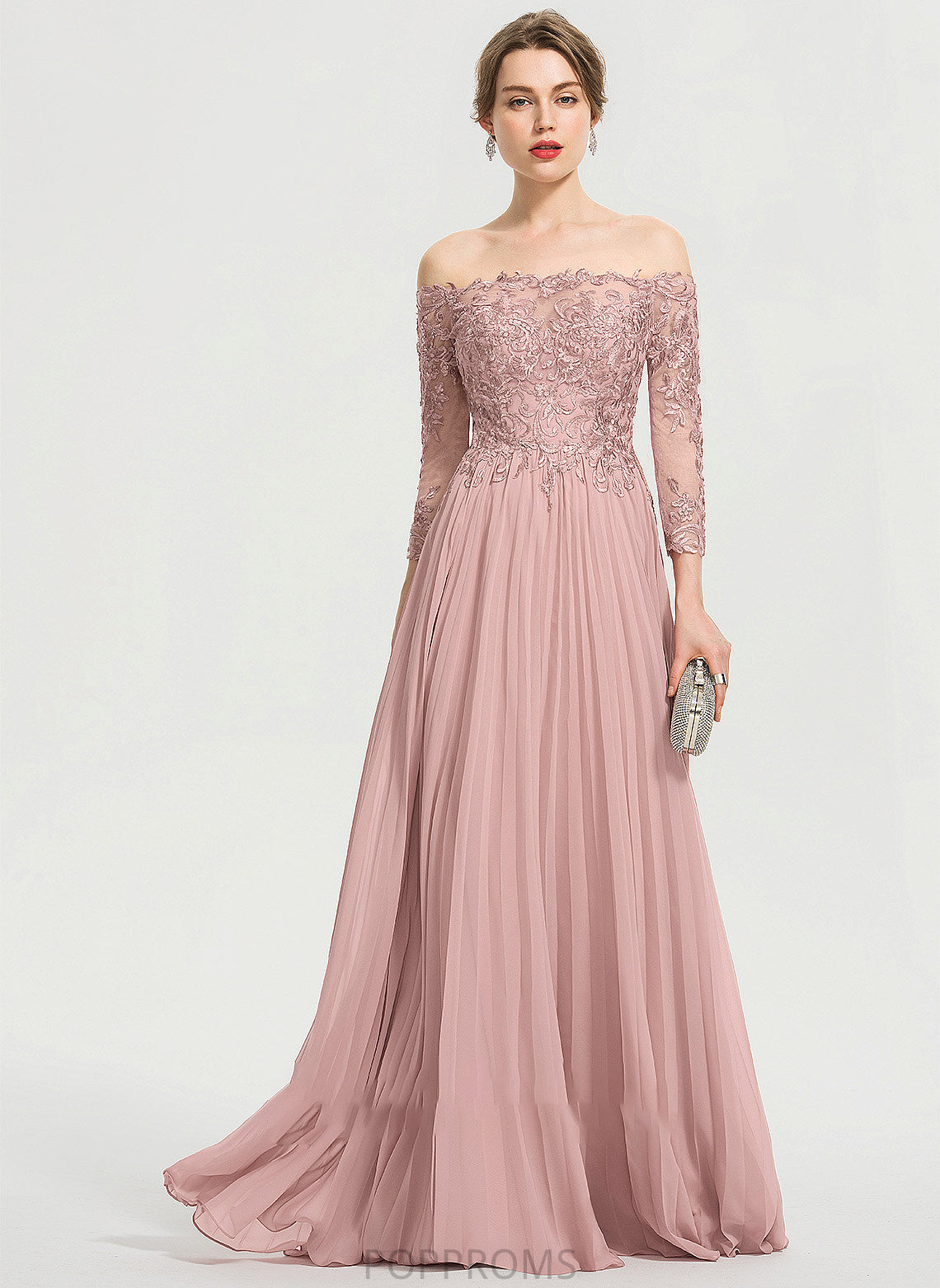 With Chiffon Floor-Length Sequins Pleated Gemma Prom Dresses Off-the-Shoulder Ball-Gown/Princess