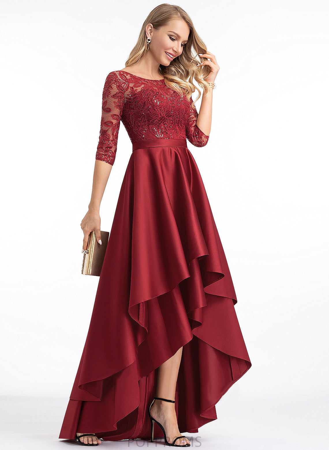 Scoop With Lace Asymmetrical Illusion America Prom Dresses Sequins Satin A-Line