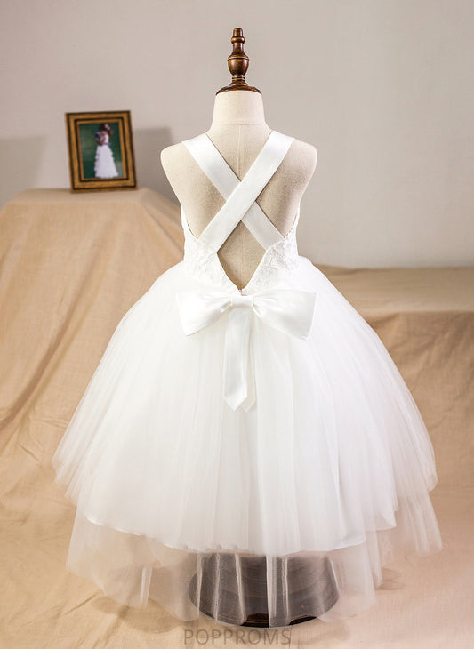 With Satin Dayanara Tea-Length Sweetheart Ball-Gown/Princess Bow(s) Junior Bridesmaid Dresses Tulle Lace