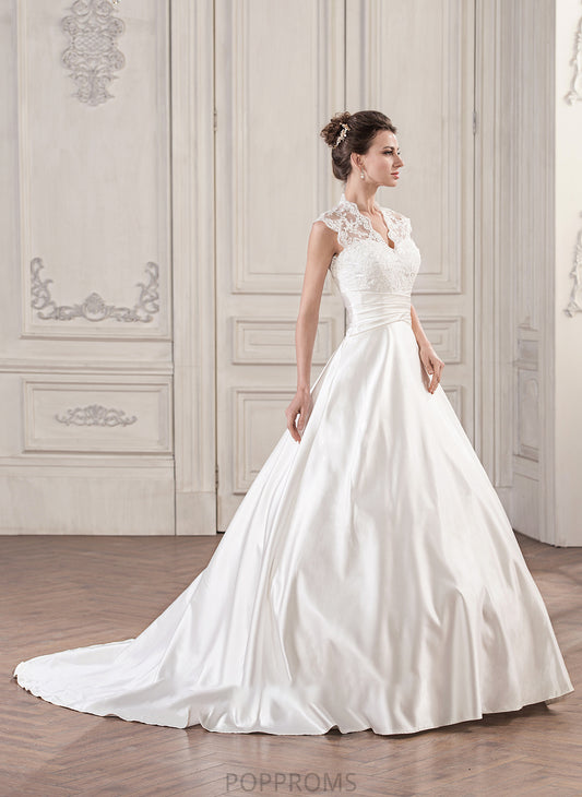 Train Lace Cassidy Dress V-neck With Court Wedding Dresses Wedding Ruffle Ball-Gown/Princess Satin