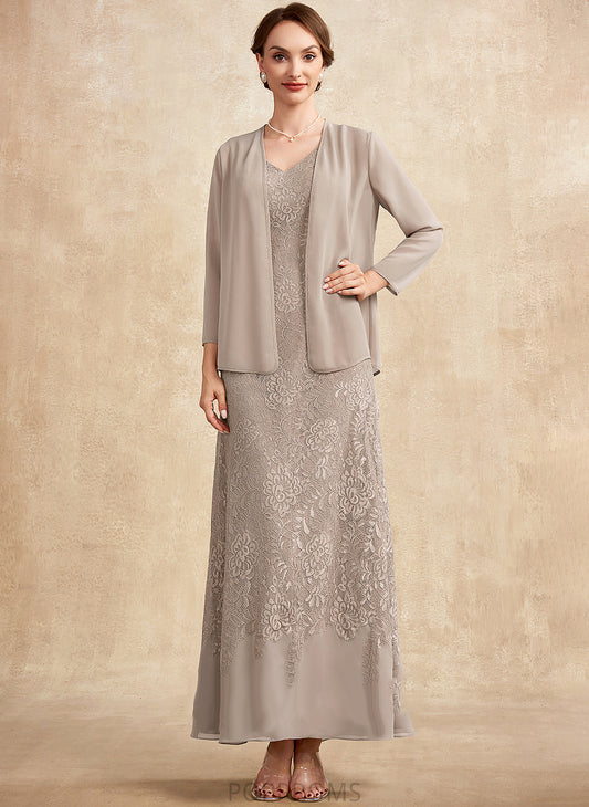 Ankle-Length Chiffon Dress of V-neck Bride Lace Mother of the Bride Dresses Janessa the Mother A-Line