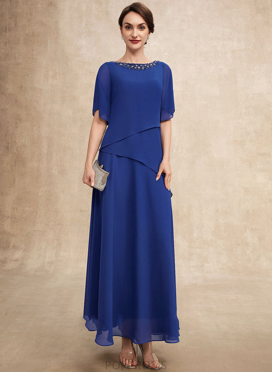 Chiffon A-Line Dress With Scoop Beading Mother of the Bride Dresses Ankle-Length Mother Greta the Bride Neck of