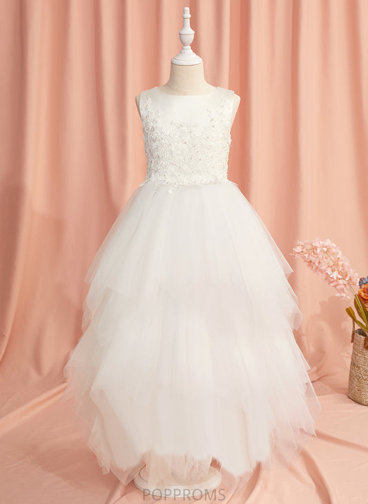 Satin/Tulle Flower Girl Dresses Dress Bryanna Lace/Beading Ball-Gown/Princess Neck Ankle-length Scoop Sleeveless - With Girl Flower