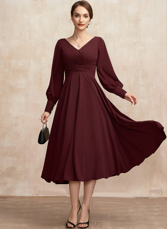 Tea-Length Mother of the Bride Dresses Ruffle Bride Mother of Kendra With V-neck Dress A-Line the